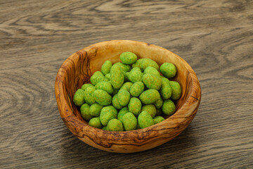 Spicy wasabi peanuts in the bowl