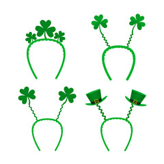 Set of headbands for St. Patrick's Day about a hat, green clover on a white background isolated