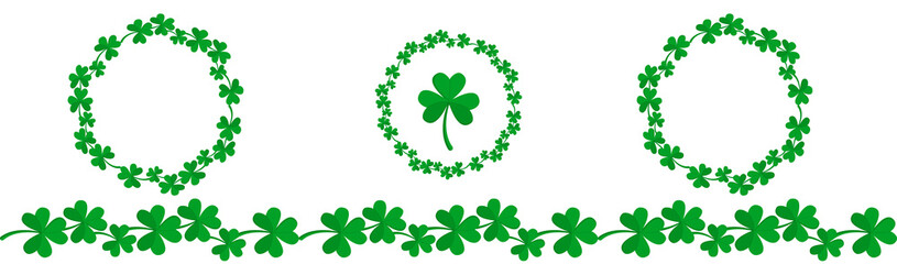 Set of wreaths, clover borders for decorating wedding invitations, postcards, textiles, curtains, chair upholstery