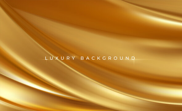 Gold Metallic Silk Flowing Wave Luxury Trendy Background. Background For Presentation, Brochure, Booklet, Poster. Vector Illustration