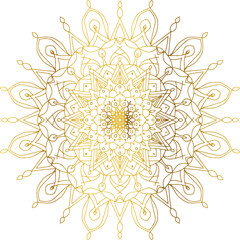 Mandala with golden gradient. Luxury ornamental in gold color. Round ornament, repeating elements.	