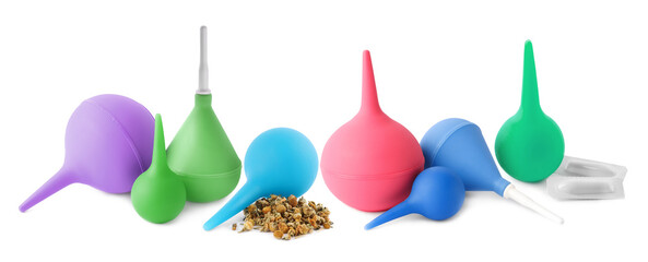 Set with different enemas on white background, banner design