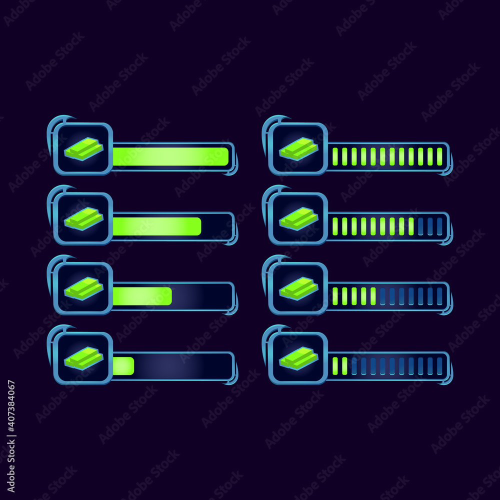 Aufkleber set of gui fantasy rpg bucks money progress bar for game ui asset elements vector illustration