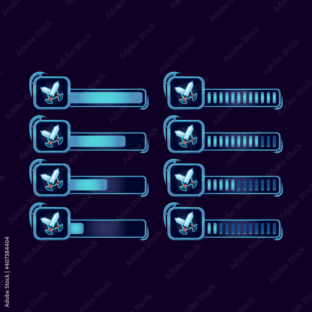 Poster set of gui fantasy rpg blade sword progress bar for game ui asset elements vector illustration