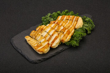 Grilled Greek haloumi cheese with herbs