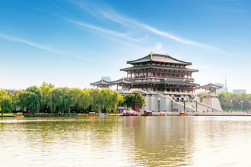 The Ziyun Tower was built in 727 AD and is the main building of the Datang Furong Garden, Xi'an, China.