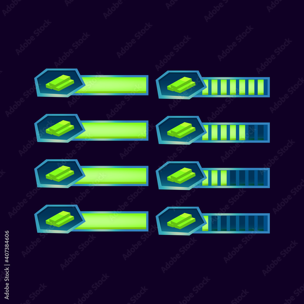 Aufkleber set of gui fantasy glossy bucks money progress bar for game ui asset elements vector illustration