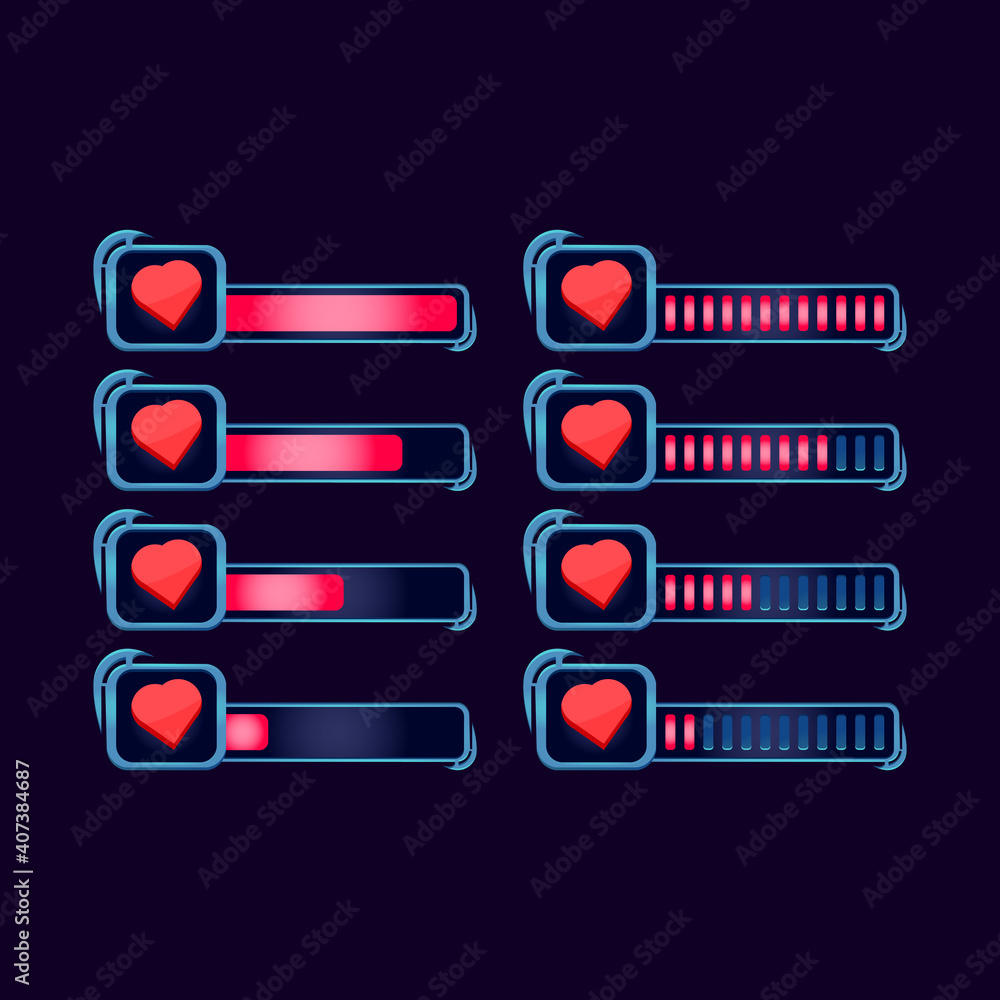 Aufkleber set of gui fantasy rpg health life progress bar for game ui asset elements vector illustration