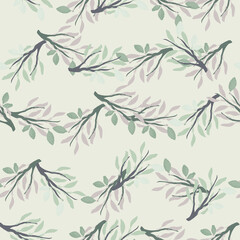 Contoured seamless pattern with navy blue branches ornament and lemon fruit shapes. Grey background.