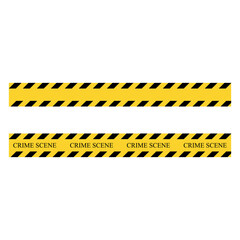 Crime scene stripe. Yellow and black set stripes. Barricade construction tape. Vector illustration isolated on white background