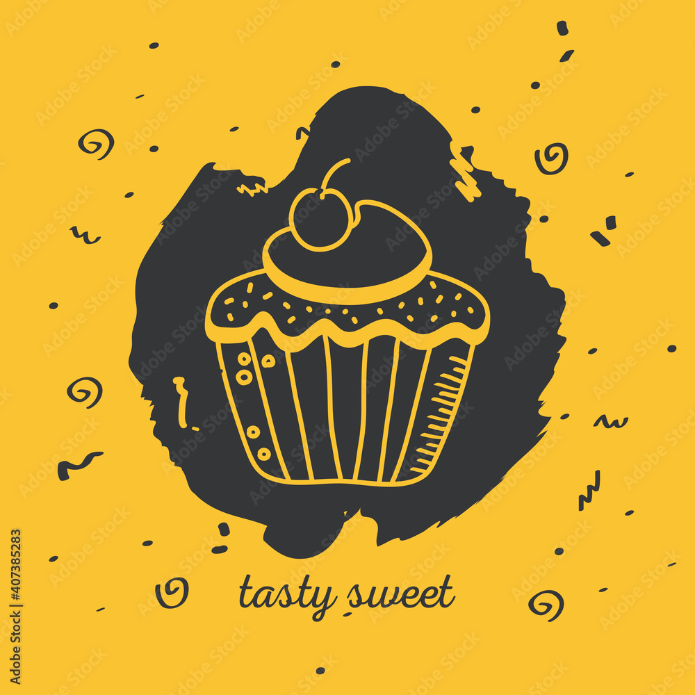 Poster hamburger and french fries hand draw and block style icon vector design