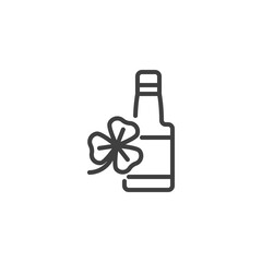 Beer bottle and clover line icon. linear style sign for mobile concept and web design. Saint Patricks Day beer outline vector icon. Symbol, logo illustration. Vector graphics