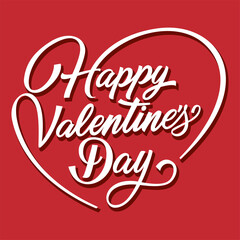 Happy Valentine's day text, poster on red background. Vector illustration. Romantic quote postcard, card, invitation, banner template.