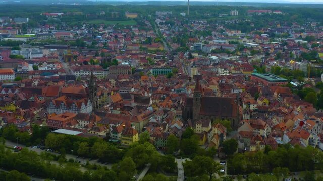 Aerial view of the old town of Ansbach in Germany, Bavaria on a sunny spring day 