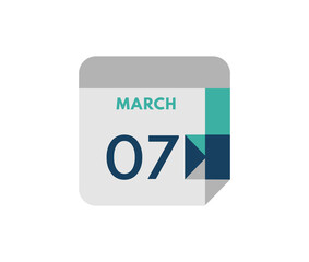 March 7 flat daily calendar date, 7 March Single Day Calendar  Icon