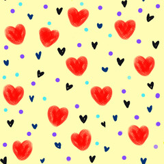 Hand drawn hearts dots pattern beige