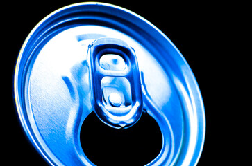 Can of fizzy drink on black background. Refreshing during summer heat. Vacations mood.
