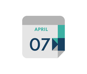 April 7 flat daily calendar date, 7 April Single Day Calendar  Icon