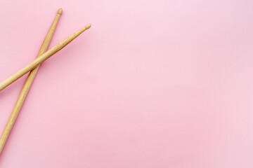 Top view of drum sticks with space for text. Music background