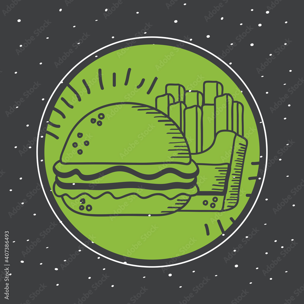 Poster food hand draw and block style symbol collection vector design