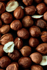 Close up of Hazelnut kernels - Food Frame Background, macro detailed close up.