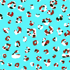 Leopard animal print in muted tie dye hues of yellow, orange, navy . Seamless repeating pattern.