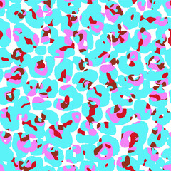 Leopard animal print in muted tie dye hues of yellow, orange, navy . Seamless repeating pattern.