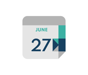 June 27 flat daily calendar date, 27 June Single Day Calendar  Icon