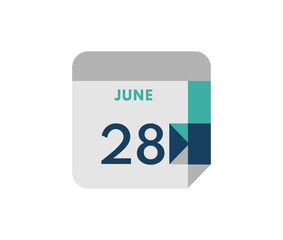 June 28 flat daily calendar date, 28 June Single Day Calendar  Icon