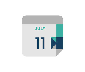 July 11 flat daily calendar date, 11 July Single Day Calendar  Icon