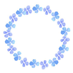 watercolor blue flower wreath, oval frame with blue flowers, blue flowers on white background, suitable as background for greeting cards, wedding invitations.