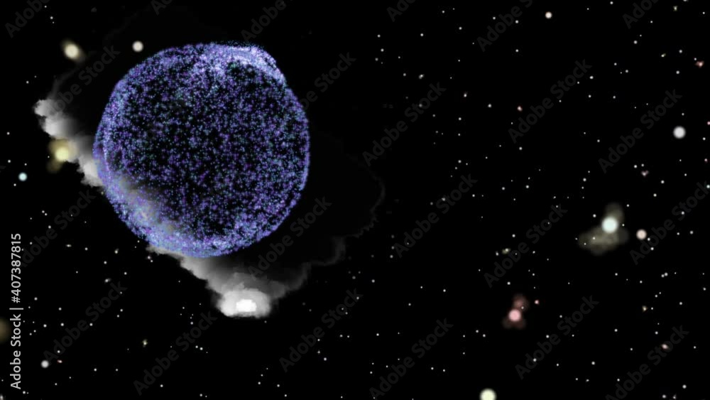 Poster isolated black background. futuristic abstract planet and a tail from a flying comet. view from a sp