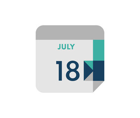 July 18 flat daily calendar date, 18 July Single Day Calendar  Icon 