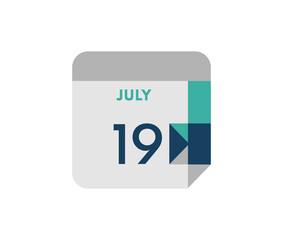 July 19 flat daily calendar date, 19 July Single Day Calendar  Icon 