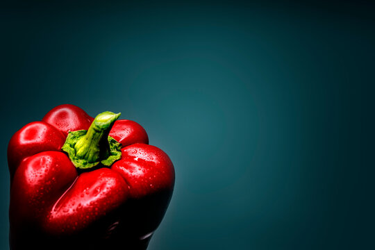 bell pepper on a dark background on a glass matte table wallpaper size 16: 9 stock photo