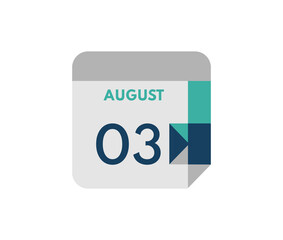 August 3 flat daily calendar date, 3 August Single Day Calendar  Icon