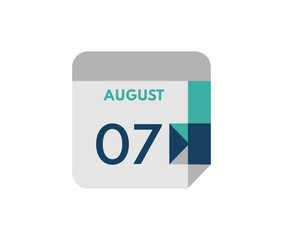 August 7 flat daily calendar date, 7 August Single Day Calendar  Icon