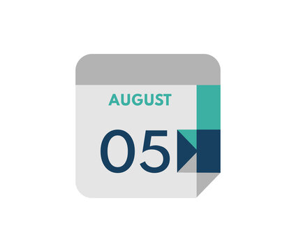 August 5 flat daily calendar date, 5 August Single Day Calendar  Icon