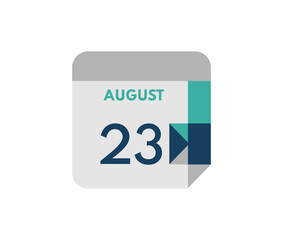 August 23 flat daily calendar date, 23 August Single Day Calendar  Icon