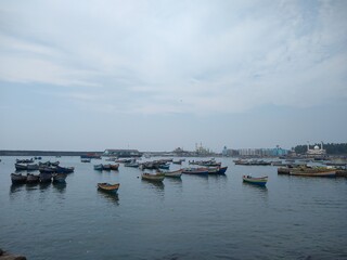 Fototapeta na wymiar Fishing boats, Vizhinjam Harbor Thiruvananthapuram Kerala