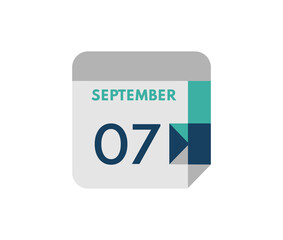September 7 flat daily calendar date, 7 September Single Day Calendar  Icon