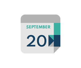 September 20 flat daily calendar date, 20 September Single Day Calendar  Icon