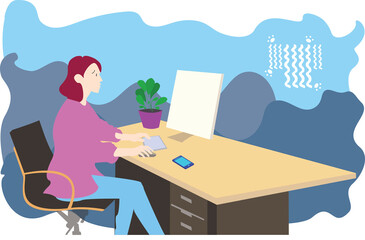 woman or girl working on computer at office