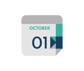 October 1 flat daily calendar date, 1 October Single Day Calendar  Icon