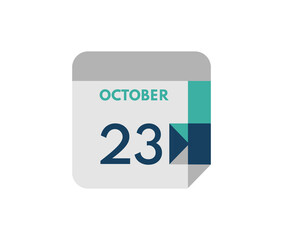 October 23 flat daily calendar date, 23 October Single Day Calendar  Icon