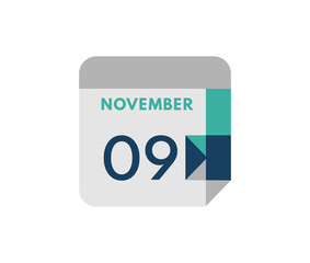november 9 flat daily calendar date, 9 november Single Day Calendar  Icon