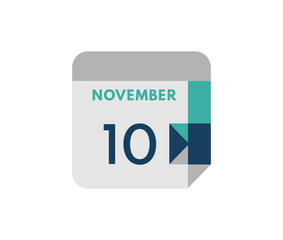 november 10 flat daily calendar date, 10 november Single Day Calendar  Icon