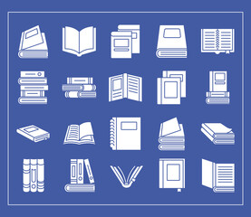 books silhouette style icons vector design