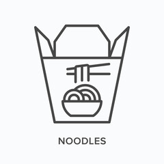 Noodle flat line icon. Vector outline illustration of asian takeaway food. Black thin linear pictogram for carton meal box