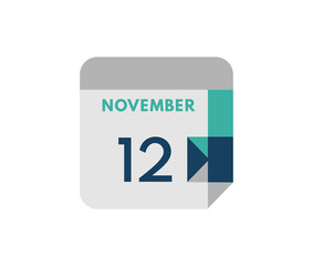 november 12 flat daily calendar date, 12 november Single Day Calendar  Icon